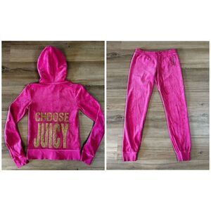 Juicy Couture Women's XS Magenta Pink Velour Jogger & Hoodie Track Suit Y2K
